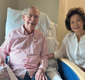 McConnell says after weeks of speculation that hospitalization was due to a fall